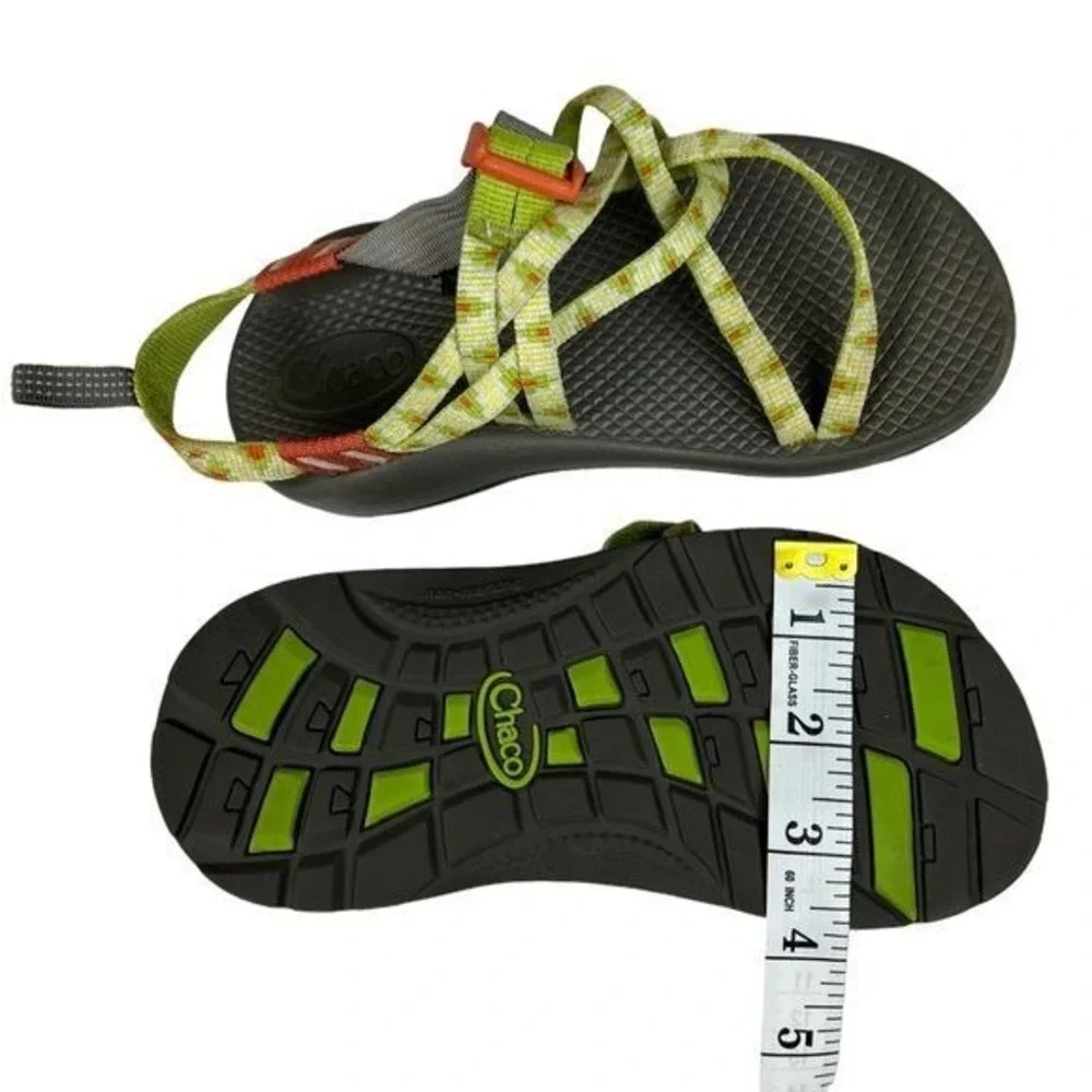 Chaco Z/2 EcoTread Sandals Youth 2 Green Multi Adjustable Strap Toe Loop Hiking‎